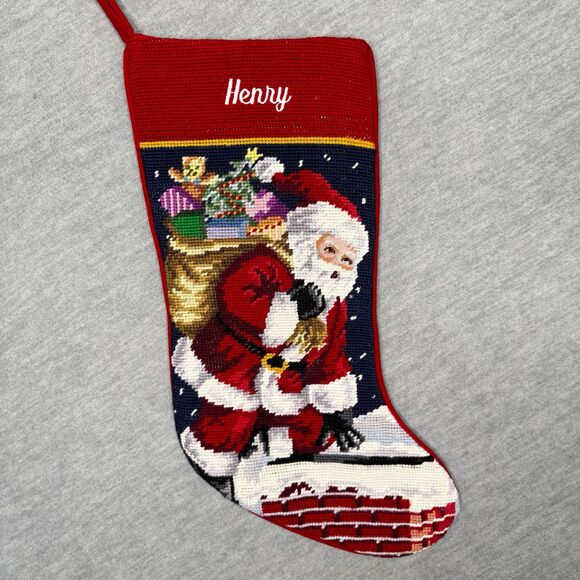 Unbranded Other - Christmas Stocking Needlepoint 100% Wool Personalized Embroidered Henry Santa